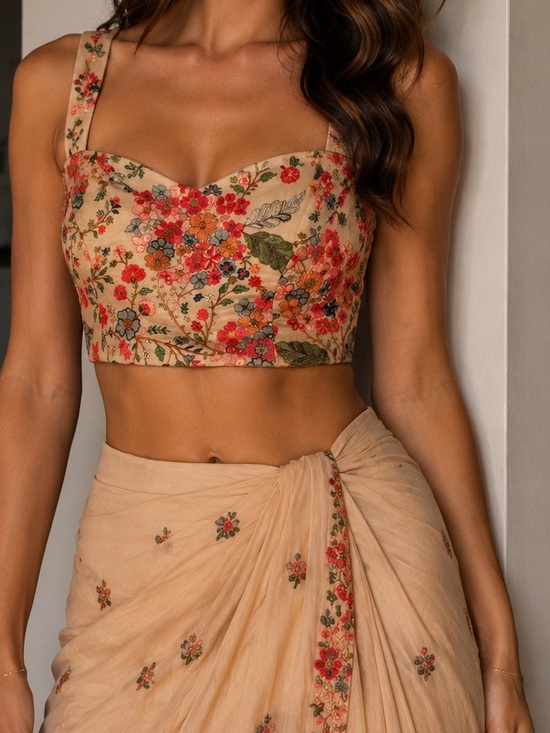Other - Floral Embroidered Peach Saree Blouse